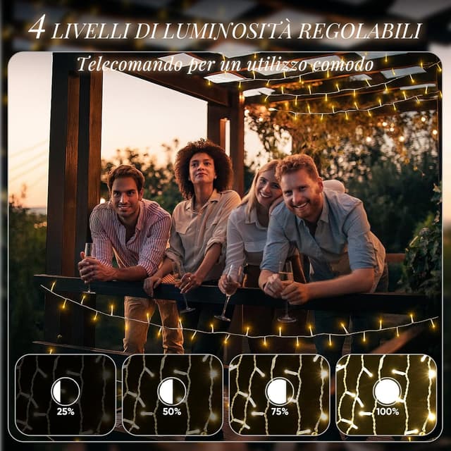Detalle 1 de SALCAR Luci Natalizie con telecomando, 20 m e 300 LED, IP44 (bianco caldo)