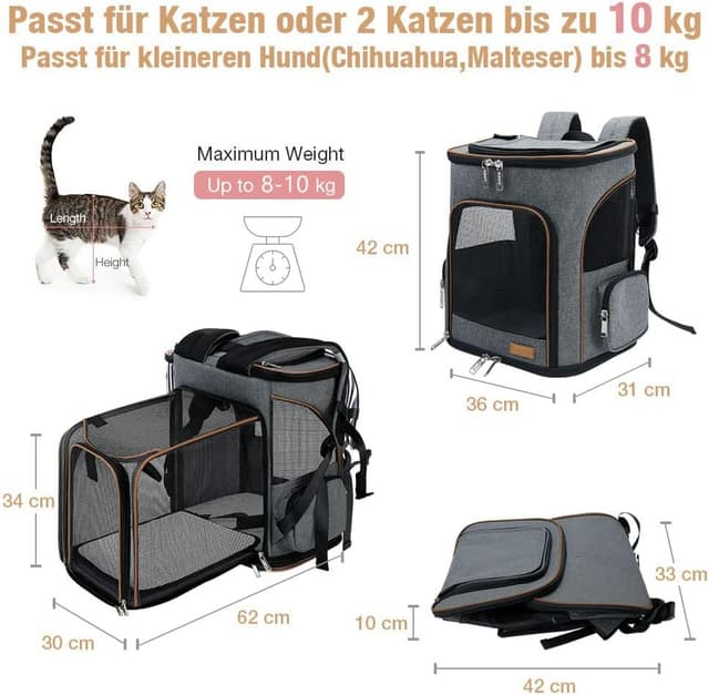 Detalle 2 de Lekesky Groß Katzenrucksack 36×31×42 cm