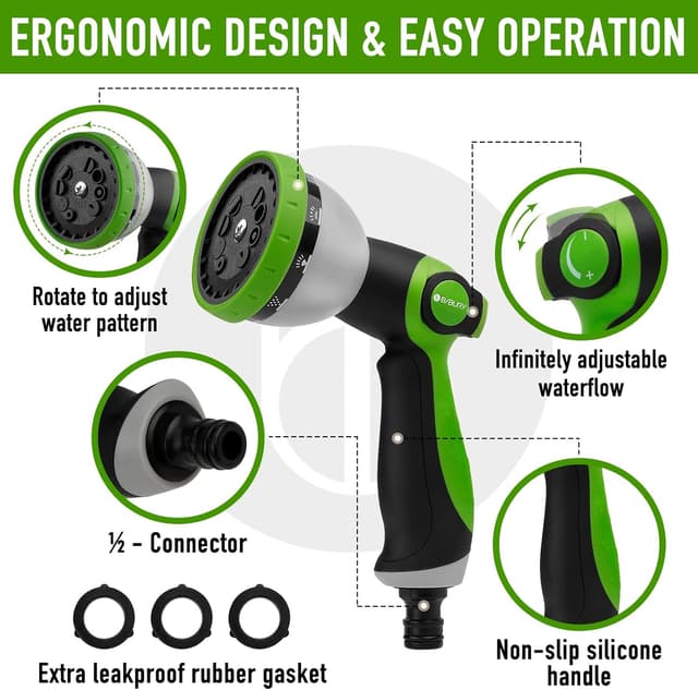 Detalle de BIBURY Gartenbrause mit 10 Sprühmuster und Daumensteuerung – leichte Handbrause für Garten, Rasenkanten & Haustier-Duschen