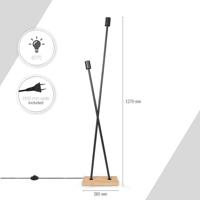 Detalle de Paco Home lampadaire vintage E27 bois acier (design industriel) pour salon et chambre