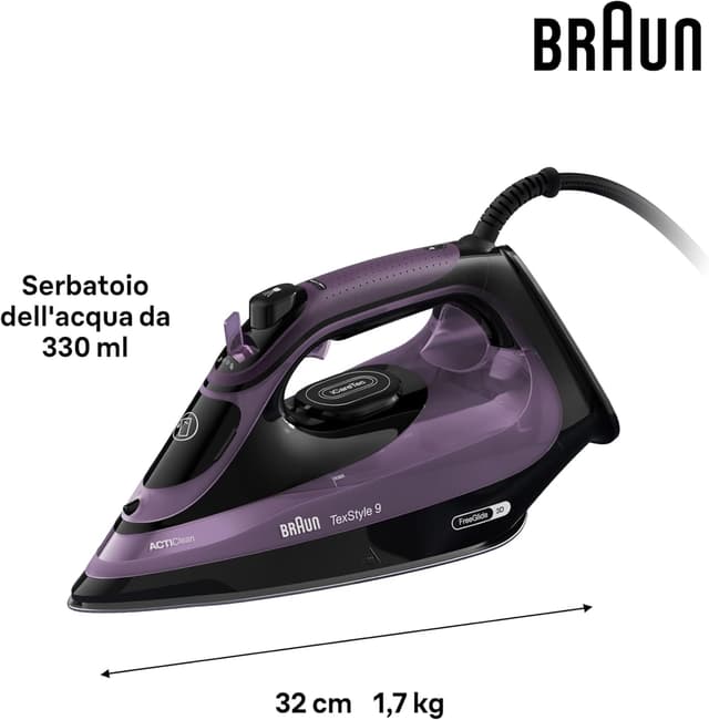 Detalle de Braun Texstyle9 SI9661VI ferro da stiro a vapore con iCare e Freeglide 3D, 250 g/min e assistenza 5 anni