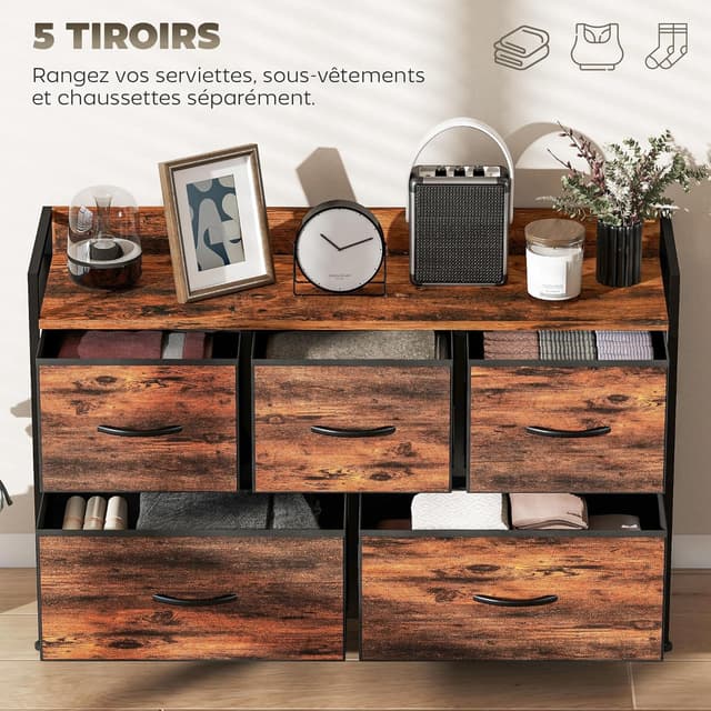 Detalle 2 de HOMCOM Commode 5 tiroirs en Tissu Pliables