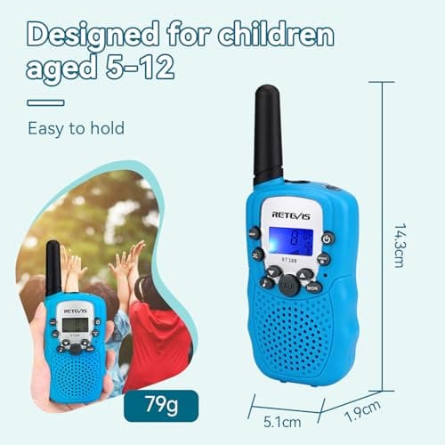 Detalle de Retevis RT388 walkie talkie para niños (PMR 446) con linterna y VOX, 1 par