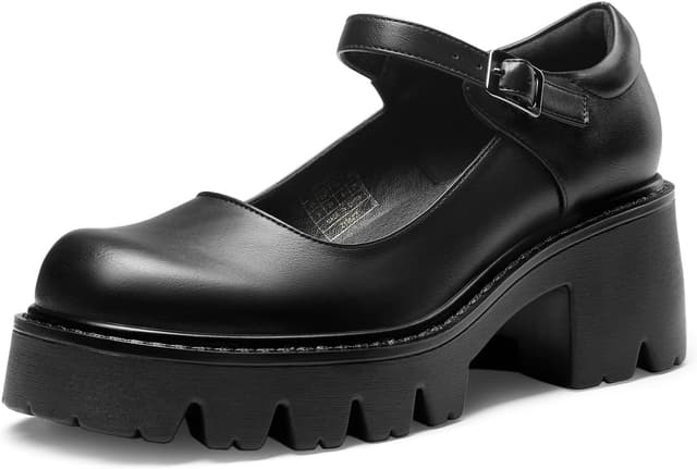 Detalle de DREAM PAIRS Mary Jane con plateau e cinturino, tacco largo e look Y2K