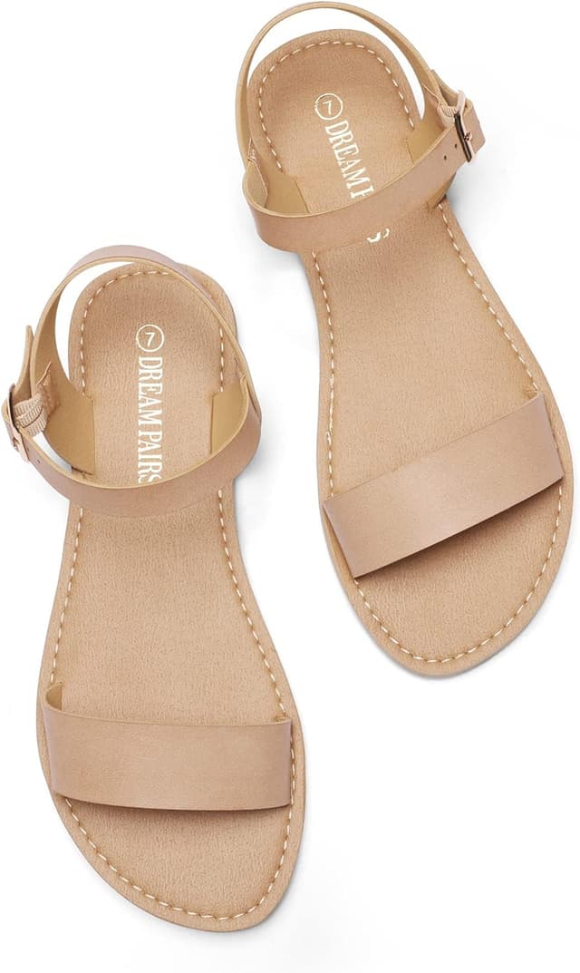 Detalle de DREAM PAIRS Women’s Ankle Strap Flat Sandals with Buckle (Open-Toe One-Band)