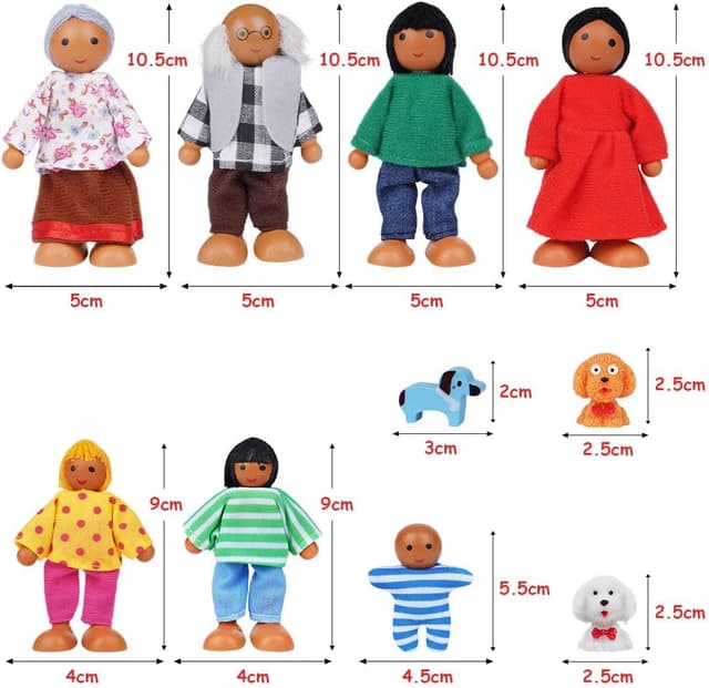 Detalle de Aolso Casa delle Bambole in Legno – Set da gioco con 7 persone e 4 cani