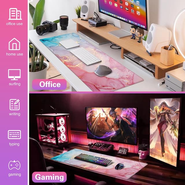 Thumbnail 6 de Acezeek Gaming-Mauspad XXL 900x400 mm mit Anti-Rutsch-Basis, wasserfest – Pink/Blau