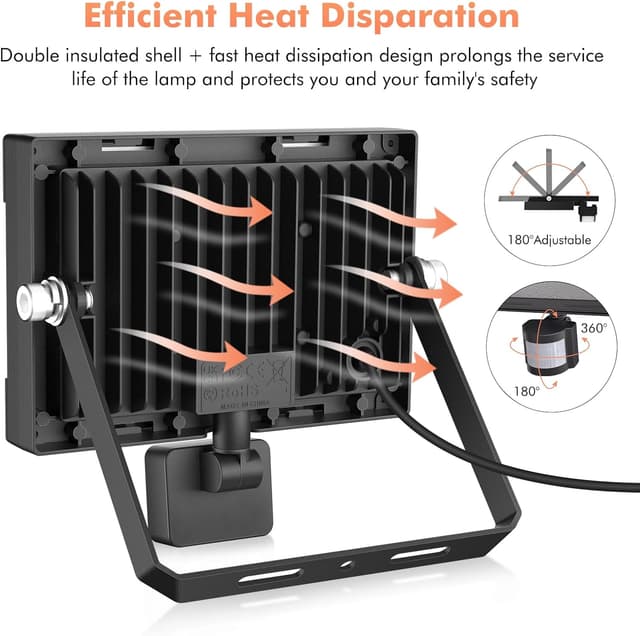 Detalle 2 de MEIKEE Faretto LED con sensore di movimento 15W 1200LM IP66 con telecomando (2 pezzi)