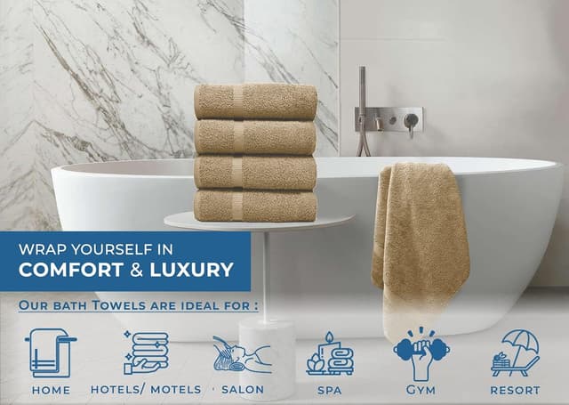 Detalle de DAN RIVER Bath Towels Set of 4 (27 x 54 Inches) — 100% Ring Spun Cotton, Quick-Drying and Absorbent