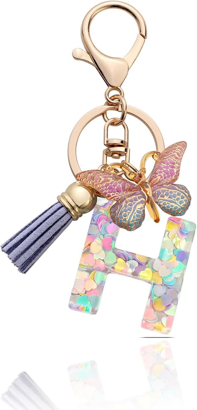 Detalle de MORSUNBELA Schlüsselanhänger für Mädchen mit Anfangsbuchstabe und Schmetterling