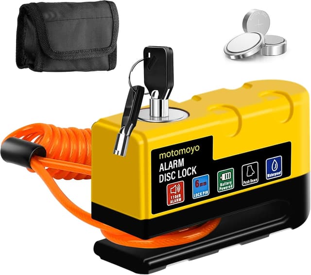 Detalle de Bloccadisco moto con allarme 110 dB – Lucchetto antifurto impermeabile con cavo da 1,5 m e borsa