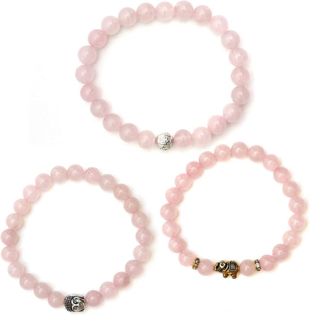 Detalle de Elefant Rosenquarz-Armband mit Kristall-Highlights und Echtheitszertifikat (Naturstein geprüft in Deutschland)