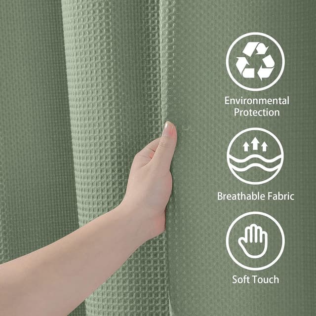 Thumbnail 6 de Rideau de douche VANZAVANZU motif gaufre imperméable anti-moisissures 122 x 182 cm (vert) avec anneaux métalliques