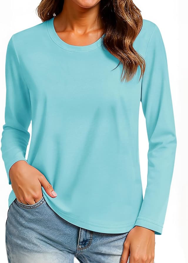 Detalle de TACVASEN women’s long sleeve cotton T-shirt with crew neck – breathable quick-dry casual top