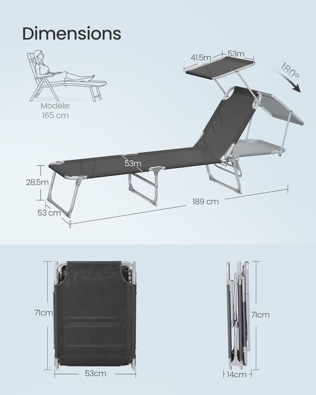 Detalle de SONGMICS chaise longue pliable 110 kg