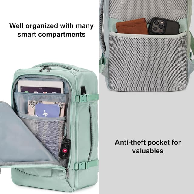 Detalle de ECOHUB 20L Max Ryanair Cabin Bag underseat backpack with USB port (40x20x25cm) – Light Green