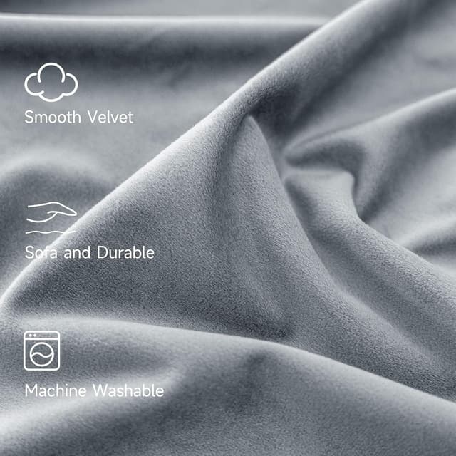 Detalle de Ystyle Rideau Occultant Velours (lot de 2) 140 x 245 cm à œillets inox gris argenté