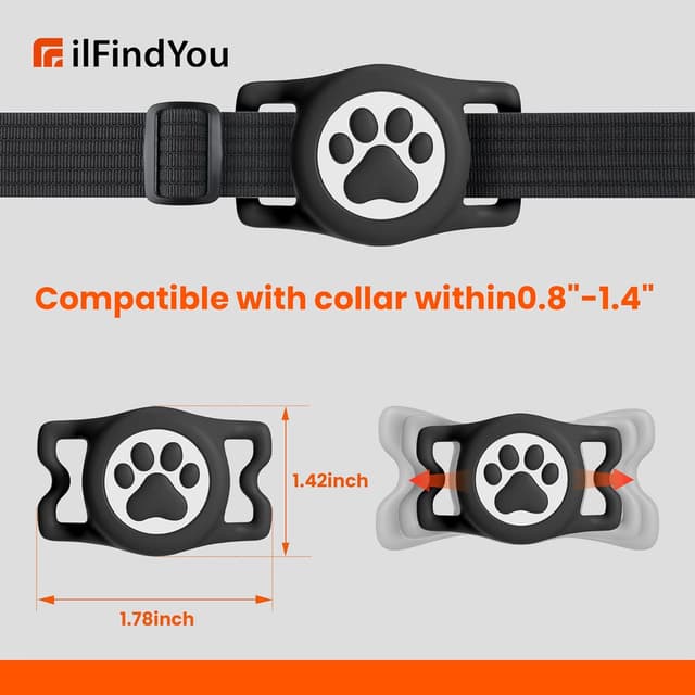 Detalle de ilFindYou IP68 Waterproof AirTag Dog Collar Holder (Black & Pink) — Silicone Case Compatible with Apple AirTags