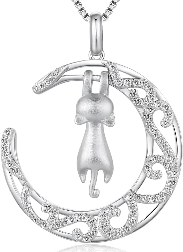 Detalle de jiamiaoi Katzen Halskette mit Anhänger (925 Silber) und Mondmotiv