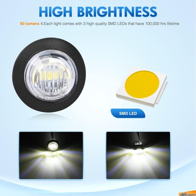 Detalle 2 de Nilight 10-Pack 3/4 in Round LED Clearance/Side Marker Lights (White) for Truck, RV, Trailer, Van, Boat