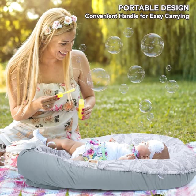 Detalle 2 de Wdmiya Baby Nest Pod for Newborn (0–12 months) – 100% Cotton Baby Lounger in Grey