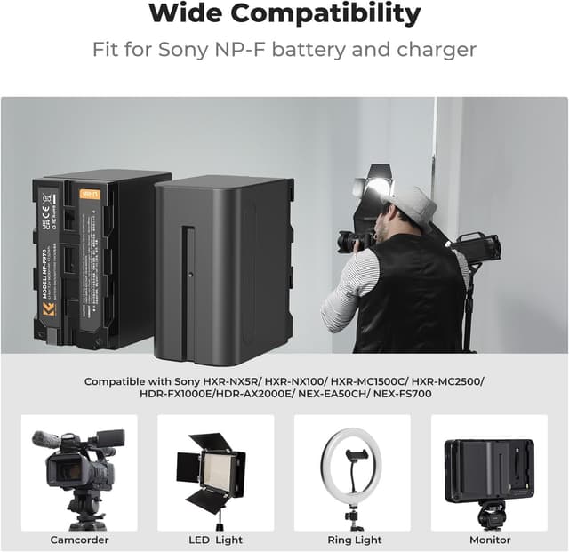 Detalle 2 de K&F CONCEPT 2 Pack NP-F970 Battery with LED Charger for Sony NP-F series