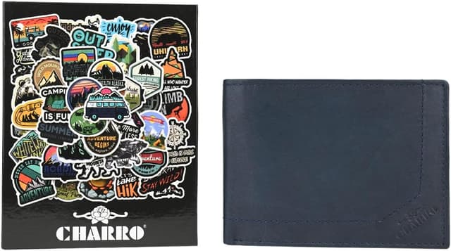 Detalle de CHARRO Portefeuille homme en cuir véritable classique avec porte-monnaie et coffret cadeau