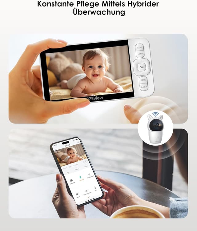 Detalle 2 de CZEview Babyphone mit Kamera 2K 5,0 Zoll mit App