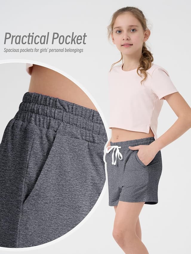 Detalle 2 de QWE 5-Pack Girls Athletic Shorts (Quick-Drying, Drawstring, Pockets)