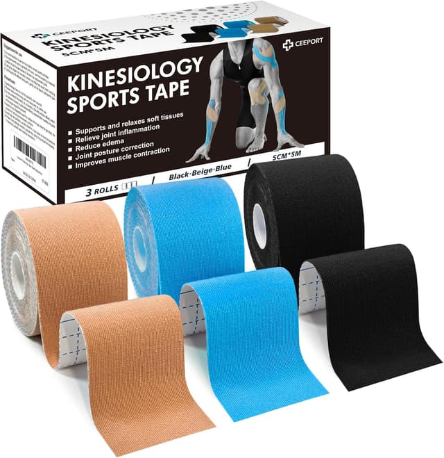 Thumbnail 6 de Ceeport Kinesiology Tape 5cm x 5m (3 Rolls) – Elastic sports muscle support tape for shoulder, ankle, elbow & more
