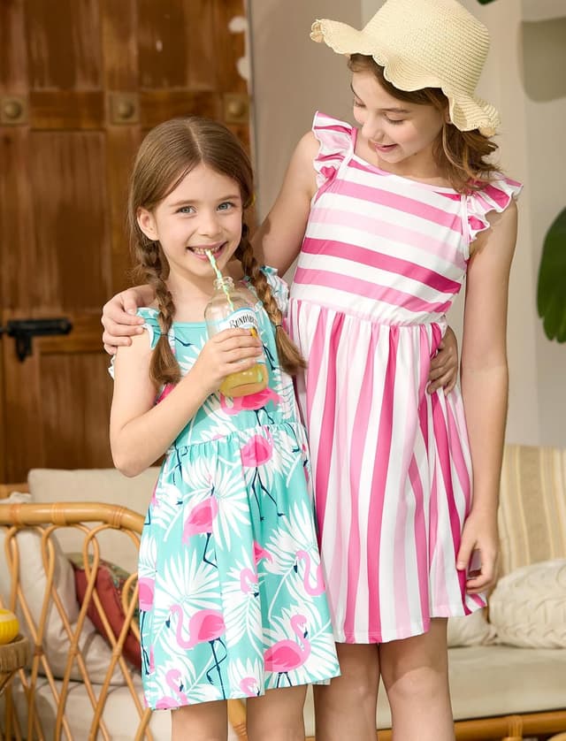 Detalle de PatPat lot de 3 robes d’été décontractées à manches volantées pour petite fille, multicolore