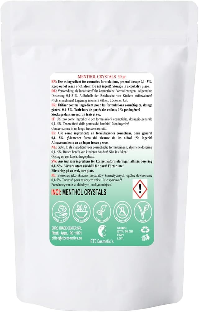 Detalle de Cristalli di mentolo 50 g: ingrediente naturale per formule cosmetiche, gel e accessori per sauna
