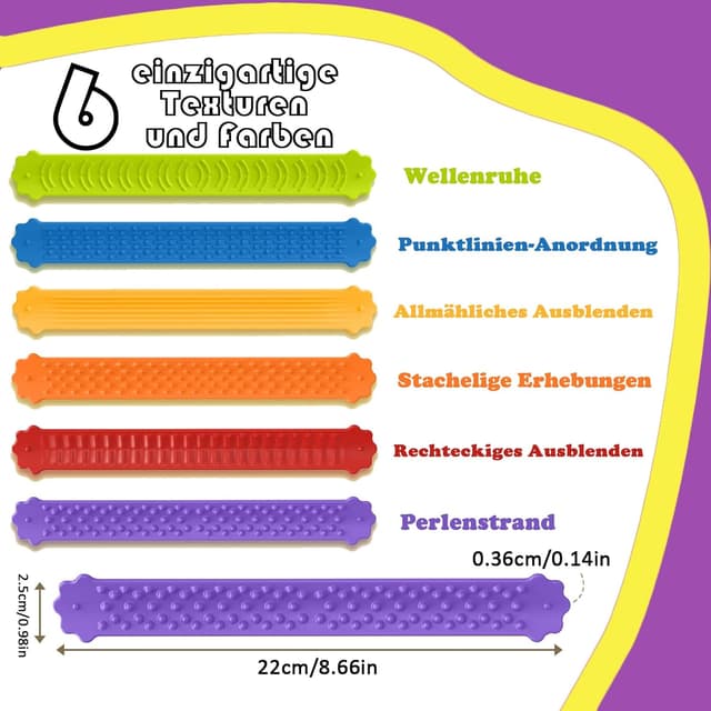 Detalle 2 de Fidget Toys Armband Set (6 Stück) – Sensorik-Armbänder aus Silikon für Kinder & Erwachsene, Anti-Stress zum Konzentrieren