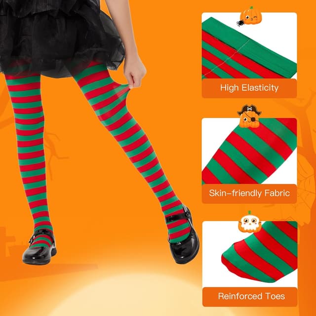 Detalle de Yilanmy Mädchen-Strumpfhose gestreift für Kinder – blickdicht & farbenfroh für Halloween und Weihnachten