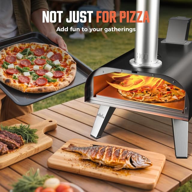 Detalle 2 de BIG HORN OUTDOORS Wood Pellet Pizza Oven 12” (Black) – Portable outdoor pizza grill
