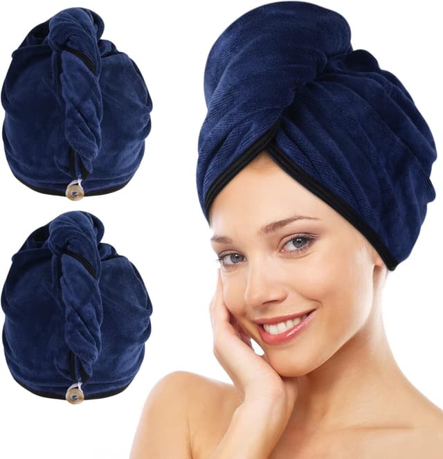 Thumbnail 6 de KinHwa XL Turban-Handtuch mit Knopf aus Mikrofaser, 30 x 70 cm – 2er-Pack, grau