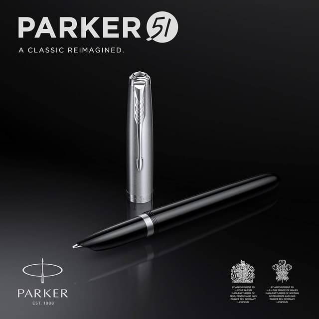 Detalle de Parker 51 stylo plume noir à plume fine – corps résine et attributs chromés, cartouche d’encre noire