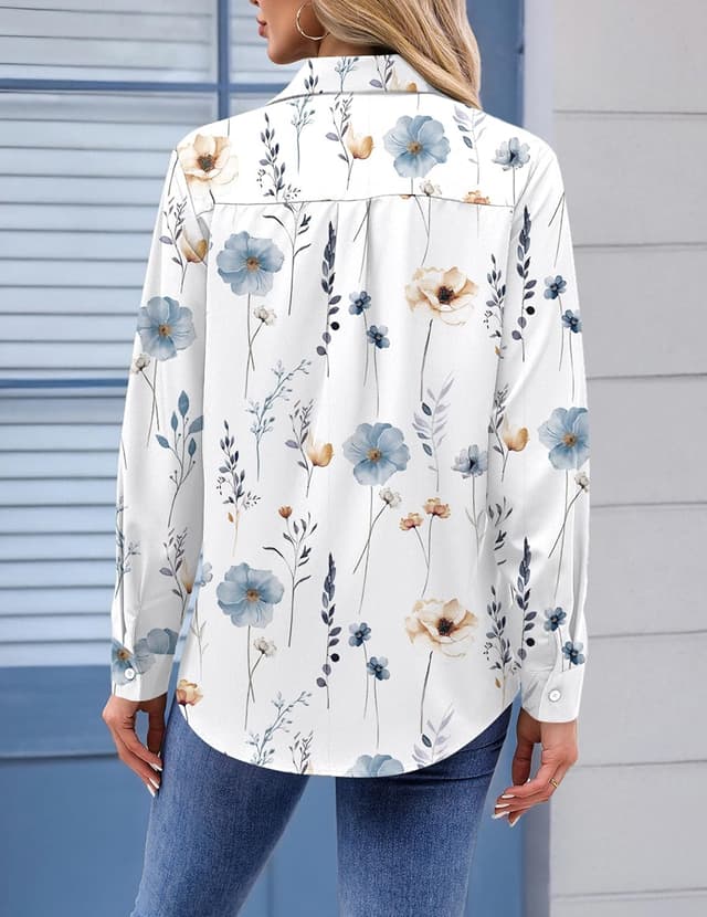 Detalle 2 de Zeagoo Button Down Floral Blouse ¾ Sleeve