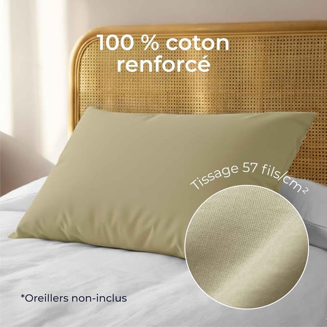 Detalle de Dreamzie Taie Oreiller 40x60 en coton renforcé (set de 2) beige – certifié Oeko-Tex