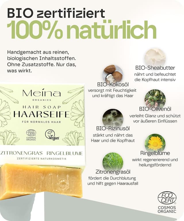 Detalle 2 de Meina Bio Haarseife gegen Haarausfall 80g