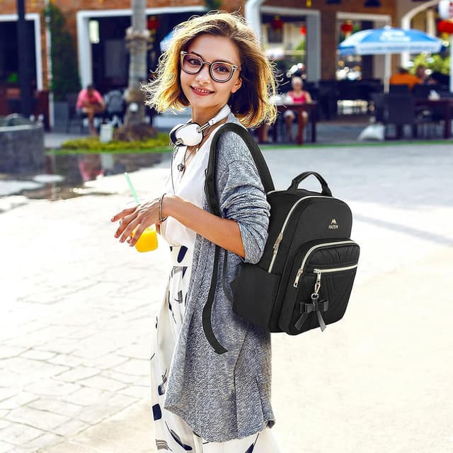 Detalle 2 de MATEIN Damen-Rucksack Klein 2-in-1 Set mit Geldbeutel, wasserdicht, mit USB-Ladeanschluss (bis 13,3 Zoll) – Schwarz