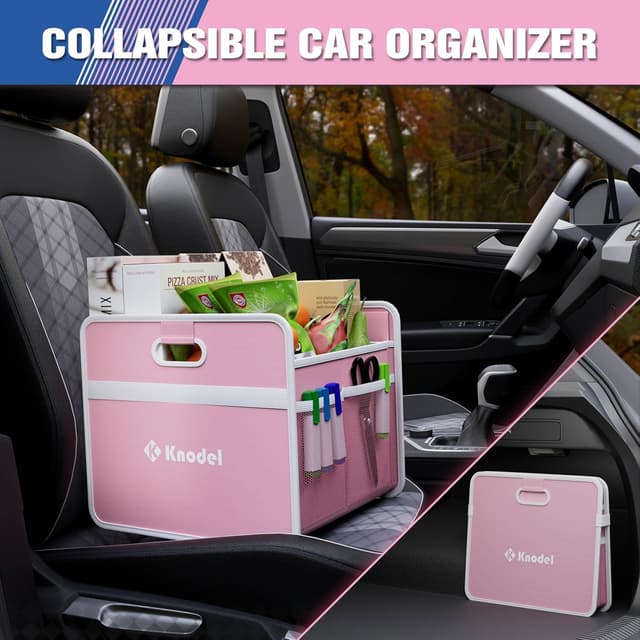 Detalle 2 de K KNODEL Kofferraum Organizer (klappbar) mit verstärkten Griffen – 50 × 31 × 26 cm, Klein, Rosa