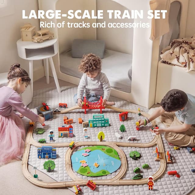 Thumbnail 6 de Tiny Land 110PCS Wooden Train Set 🚂