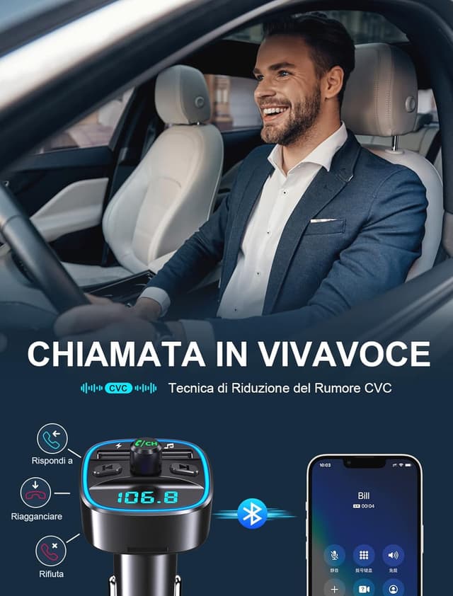 Detalle 1 de Mohard Trasmettitore FM Bluetooth 5.3 Auto