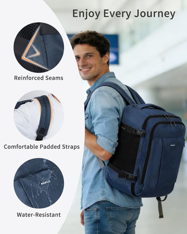 Detalle 2 de ECOHUB Easyjet Cabin Bag 45x36x20 Underseat Backpack 30L (Waterproof, Recycled) – Blue