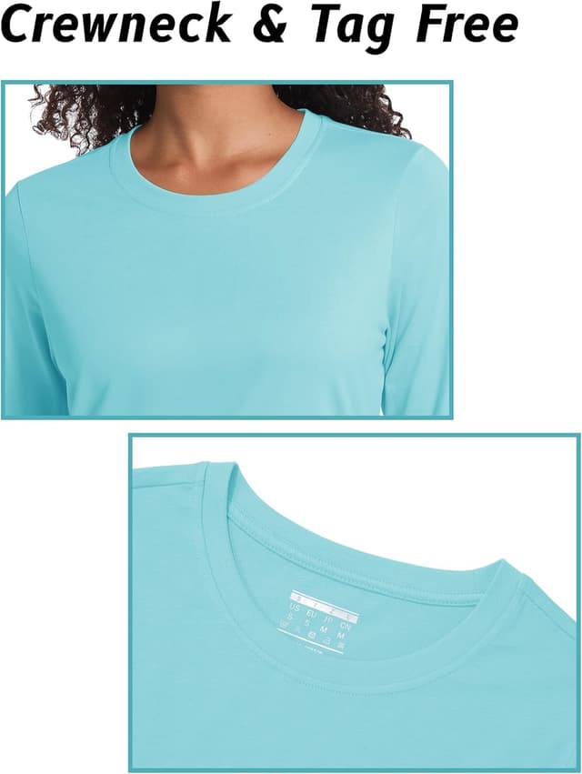 Detalle 2 de TACVASEN women’s long sleeve cotton T-shirt with crew neck – breathable quick-dry casual top