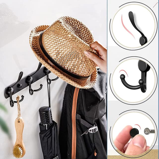 Detalle de LYLIN Porte-manteau mural en acier inoxydable – patères/crochets muraux noirs mat (9 crochets, lot de 2)