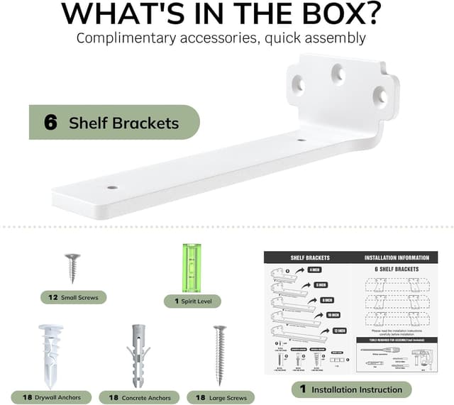 Thumbnail 6 de WELDUN lot de 6 supports d’étagère flottante (30 cm) en métal blanc, charge 75 kg