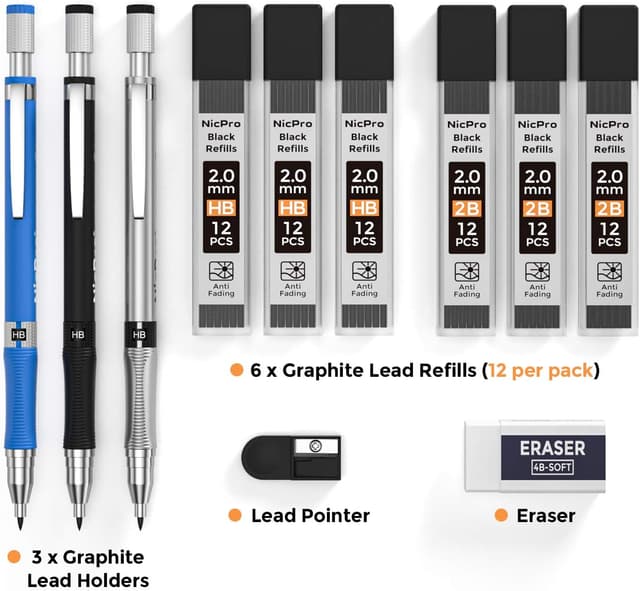 Thumbnail 5 de Nicpro 2mm Mechanical Pencil Set – 3 PCS ✏