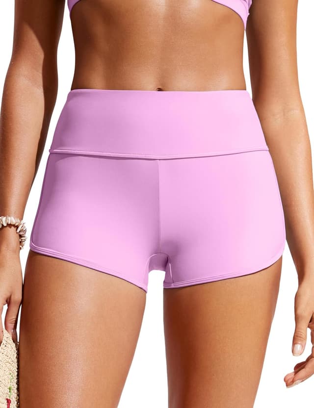 Detalle de CRZ YOGA Aux Femmes Short de bain à taille haute 7,6 cm, séchage rapide et stretch 4 sens